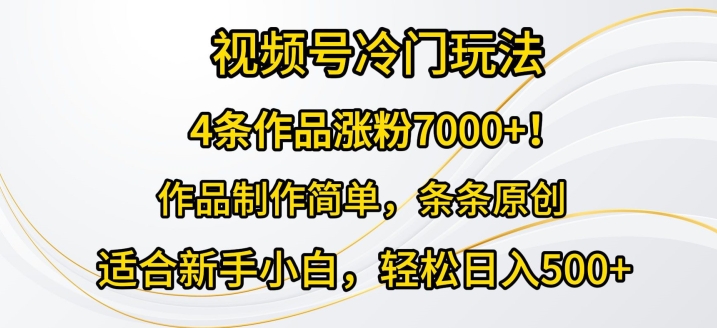 4条作品涨粉7000+，视频号冷门玩法，作品制作简单，条条原创-创业项目网