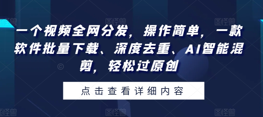 一个视频全网分发，操作简单，一款软件批量下载、深度去重、AI智能混剪，轻松过原创-创业项目网