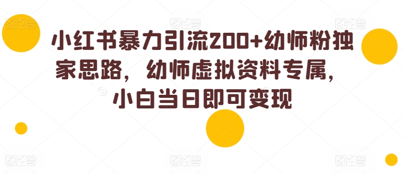 小红书暴力引流200+幼师粉独家思路，幼师虚拟资料专属，小白当日即可变现-创业项目网