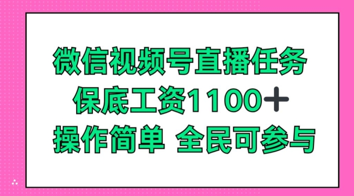 微信视频号直播任务，保底工资1100+，全民可参与-创业项目网