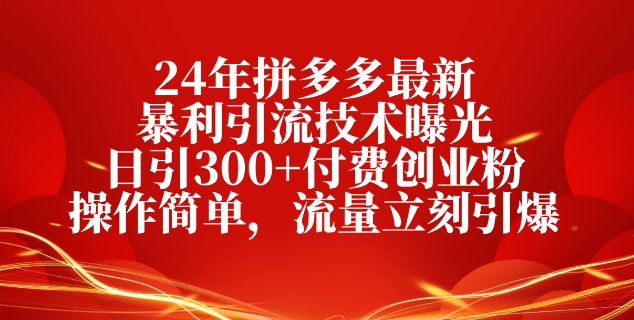 24年拼多多最新暴利引流技术曝光，日引300+付费创业粉，操作简单，流量立刻引爆-创业项目网