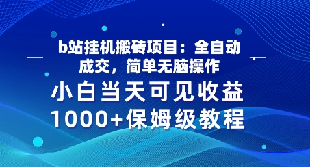 b站挂机搬砖项目：全自动成交，简单无脑操作，小白当天可见收益，保姆级教程-创业项目网