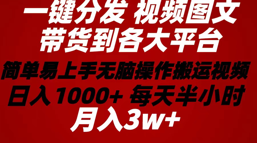 2024年 一键分发带货图文视频 简单易上手 无脑赚收益 每天半小时日入1000+-创业项目网