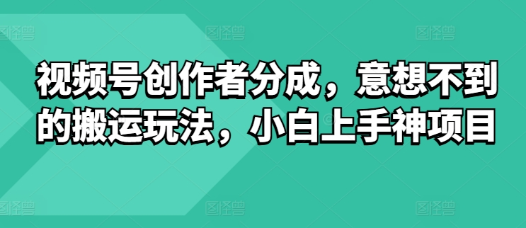 视频号创作者分成，意想不到的搬运玩法，小白上手神项目-创业项目网