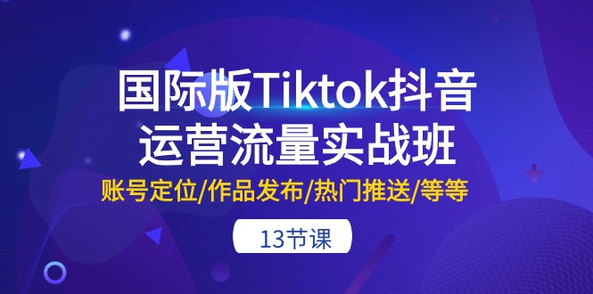 国际版Tiktok抖音运营流量实战班：账号定位/作品发布/热门推送/等等-13节-创业项目网