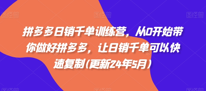 拼多多日销千单训练营，从0开始带你做好拼多多，让日销千单可以快速复制(更新24年5月)-创业项目网