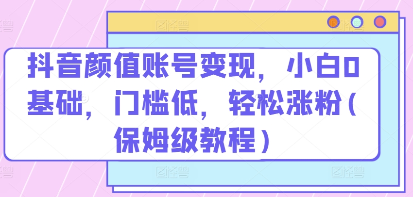 抖音颜值账号变现，小白0基础，门槛低，​轻松涨粉(保姆级教程)-创业项目网