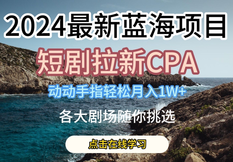 2024最新蓝海项目，短剧拉新CPA，动动手指轻松月入1W，全各大剧场随你挑选-创业项目网