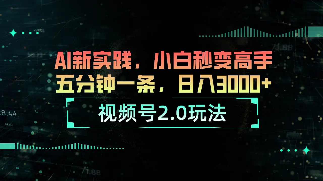 视频号2.0玩法-AI新实践，小白秒变高手五分钟一条，日入3000+-创业项目网