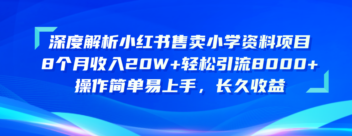 深度解析小红书售卖小学资料项目 8个月收入20W+轻松引流8000+操作简单易上手，长久操作-创业项目网