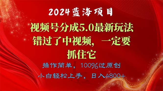 2024蓝海项目，视频号分成计划5.0最新玩法，错过了中视频，一定要抓住它-创业项目网