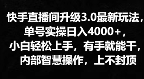 快手直播间升级3.0最新玩法，小白轻松上手，有手就能干，内部智慧操作，上不封顶-创业项目网