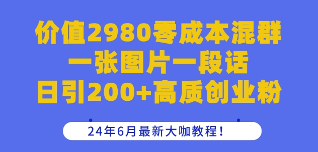 价值2980零成本混群一张图片一段话日引200+高质创业粉，2024年6月最新大咖教程-创业项目网