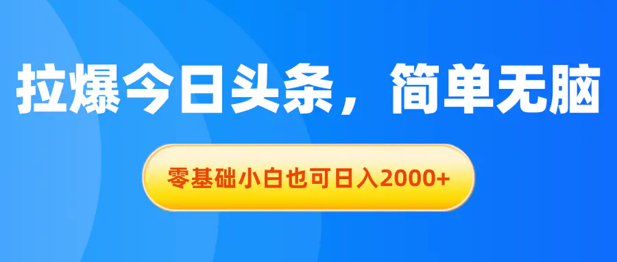 拉爆今日头条，简单无脑，零基础小白也可日入2000+-创业项目网