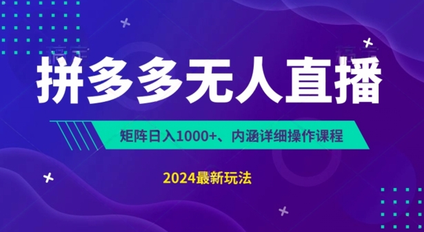 拼多多无人直播不封号，0投入，3天必起，无脑挂机，日入1k+-创业项目网