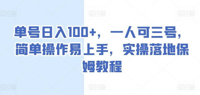 单号日入100+，一人可三号，简单操作易上手，实操落地保姆教程-创业项目网