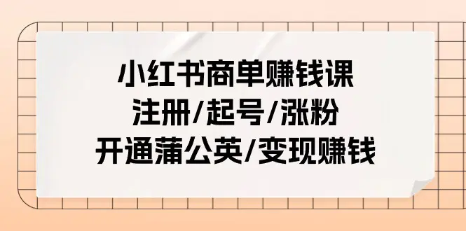 小红书商单赚钱课：注册/起号/涨粉/开通蒲公英/变现赚钱（25节课）-创业项目网