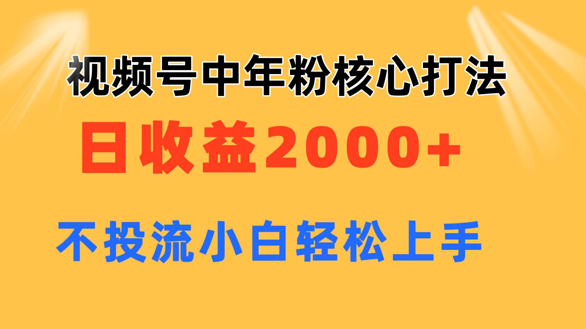 视频号中年粉核心玩法 日收益2000+ 不投流小白轻松上手-创业项目网