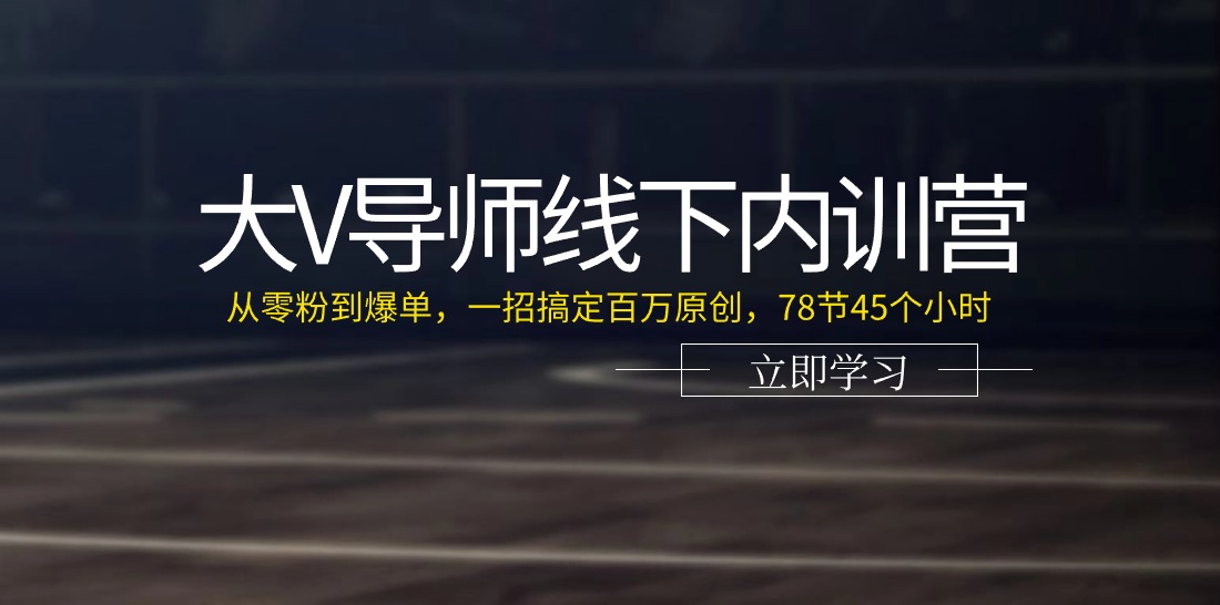 大V导师线下内训营：从零粉到爆单，一招搞定百万原创，78节45个小时-创业项目网