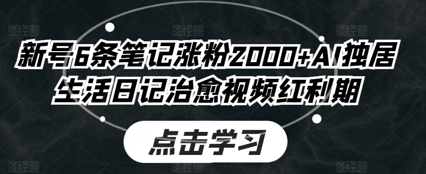 新号6条笔记涨粉2000+，AI独居生活日记治愈视频红利期-创业项目网