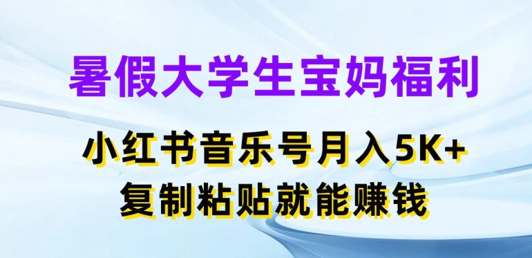 暑假大学生宝妈福利，小红书音乐号月入5000+，复制粘贴就能赚钱-创业项目网