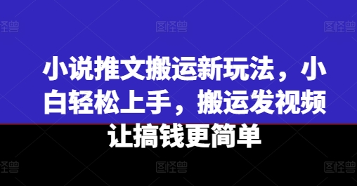 小说推文搬运新玩法，小白轻松上手，搬运发视频让搞钱更简单-创业项目网