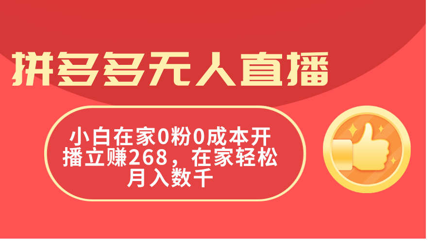 拼多多无人直播，小白在家0粉0成本开播立赚268，在家轻松月入数千-创业项目网