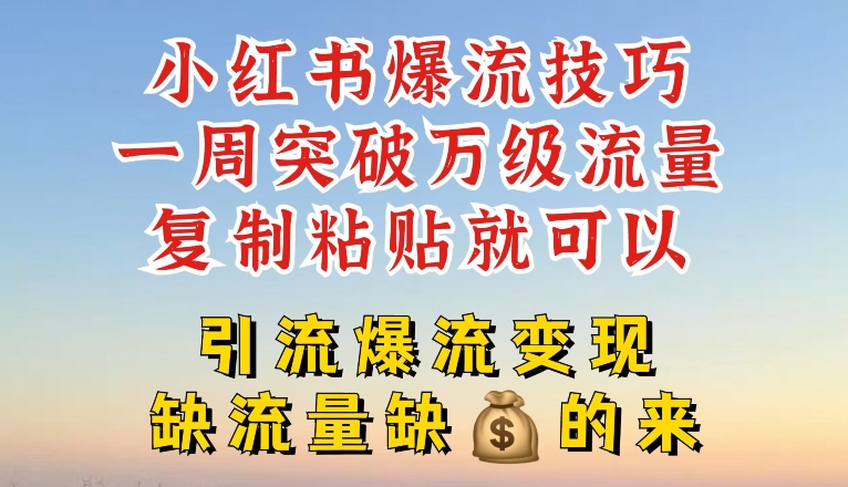 小红书爆流技巧，一周突破万级流量，复制粘贴就可以，引流爆流变现-创业项目网