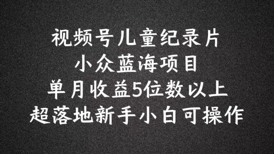 2024蓝海项目视频号儿童纪录片科普，单月收益5位数以上，新手小白可操作-创业项目网