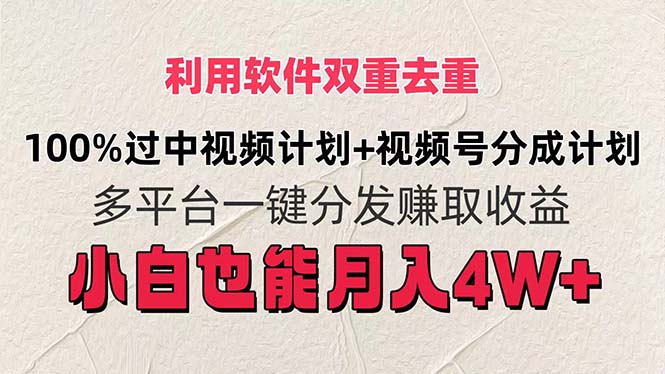 利用软件双重去重，100%过中视频+视频号分成计划小白也可以月入4W+-创业项目网