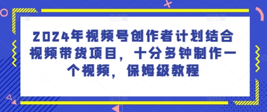 2024年视频号创作者计划结合视频带货项目，十分多钟制作一个视频，保姆级教程-创业项目网