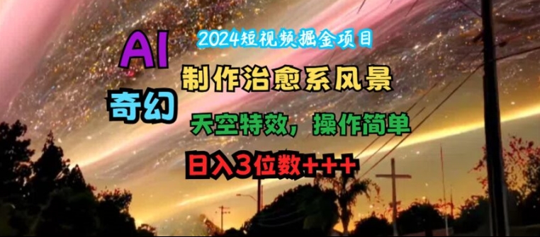 2024短视频掘金项目，AI制作治愈系风景，奇幻天空特效，操作简单，日入3位数-创业项目网