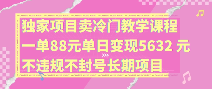 独家项目卖冷门教学课程，一单88元，单日变现5632元，不违规不封号，长期项目-创业项目网