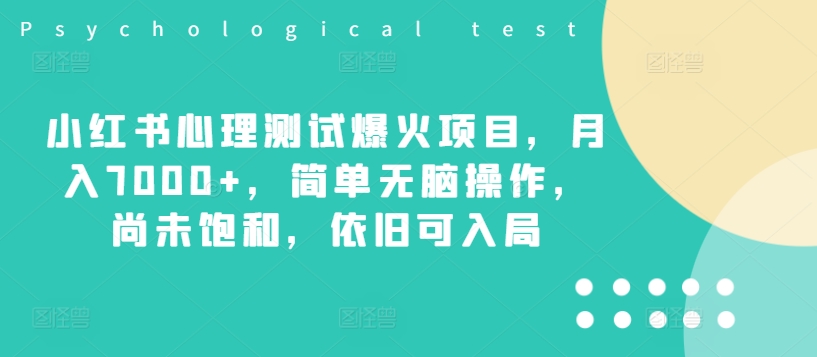 小红书心理测试爆火项目，月入7000+，简单无脑操作，尚未饱和，依旧可入局-创业项目网