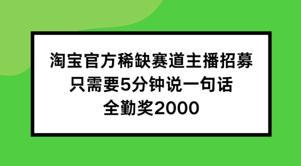 淘宝官方稀缺赛道主播招募 ，只需要5分钟说一句话， 全勤奖2000-创业项目网