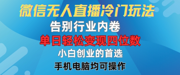 微信无人直播冷门玩法，告别行业内卷，单日轻松变现四位数，小白的创业首选-创业项目网