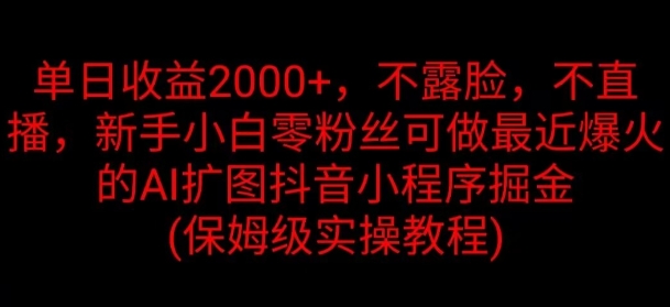 单日收益2K，不露脸，不直播，新手小白零粉丝可做最近爆火的AI扩图抖音小程序掘金-创业项目网