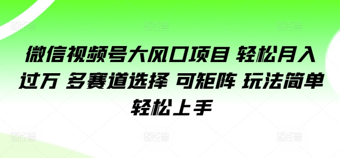 微信视频号大风口项目 轻松月入过万 多赛道选择 可矩阵 玩法简单轻松上手-创业项目网