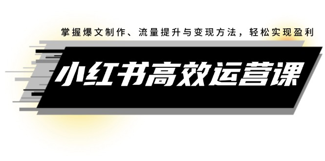 小红书高效运营课：掌握爆文制作、流量提升与变现方法，轻松实现盈利-创业项目网