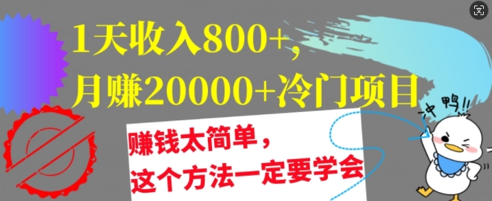 1天收入8张，月赚2w+冷门项目，赚钱太简单，这个方法一定要学会-创业项目网