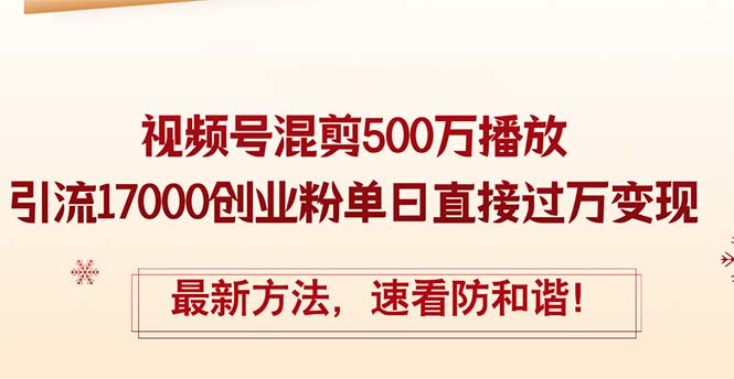 精华帖视频号混剪500万播放引流17000创业粉，单日直接过万变现，最新方法-创业项目网