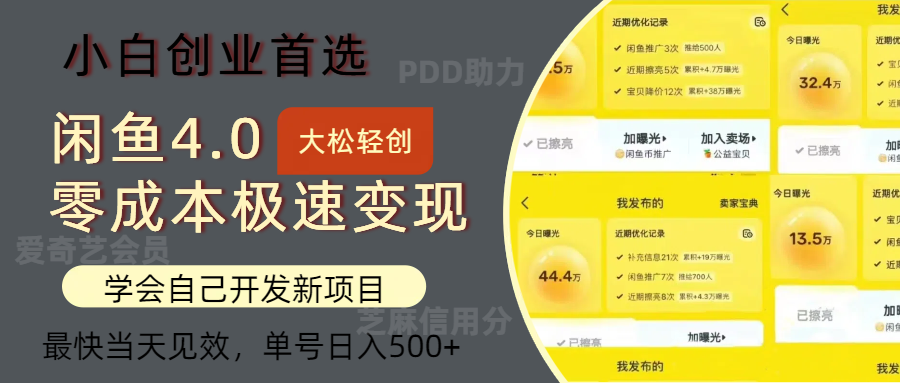 闲鱼0成本极速变现项目，多种变现方式 单号日入500+最新玩法-创业项目网