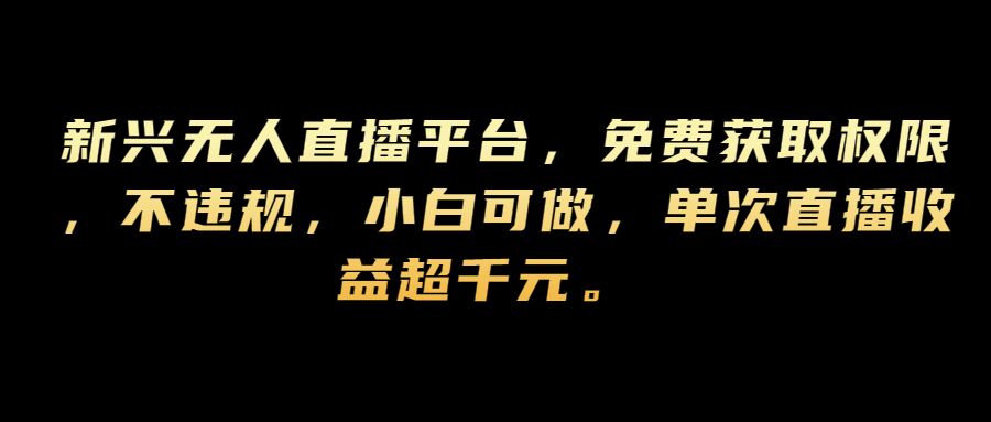 新兴无人直播平台，免费获取权限，不违规，小白可做，单次直播收益超千元-创业项目网