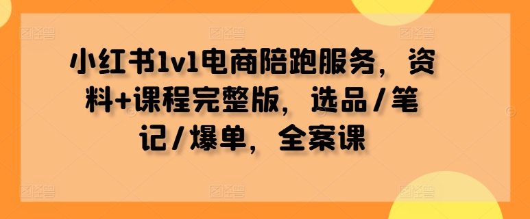 小红书1v1电商陪跑服务，资料+课程完整版，选品/笔记/爆单，全案课-创业项目网