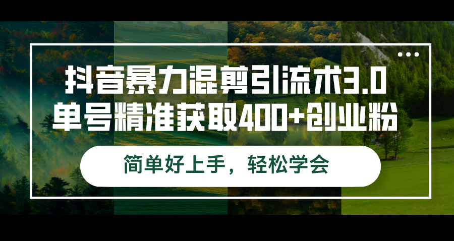 抖音暴力混剪引流术3.0单号精准获取400+创业粉简单好上手，轻松学会-创业项目网