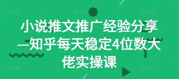 小说推文推广经验分享—知乎每天稳定4位数大佬实操课-创业项目网