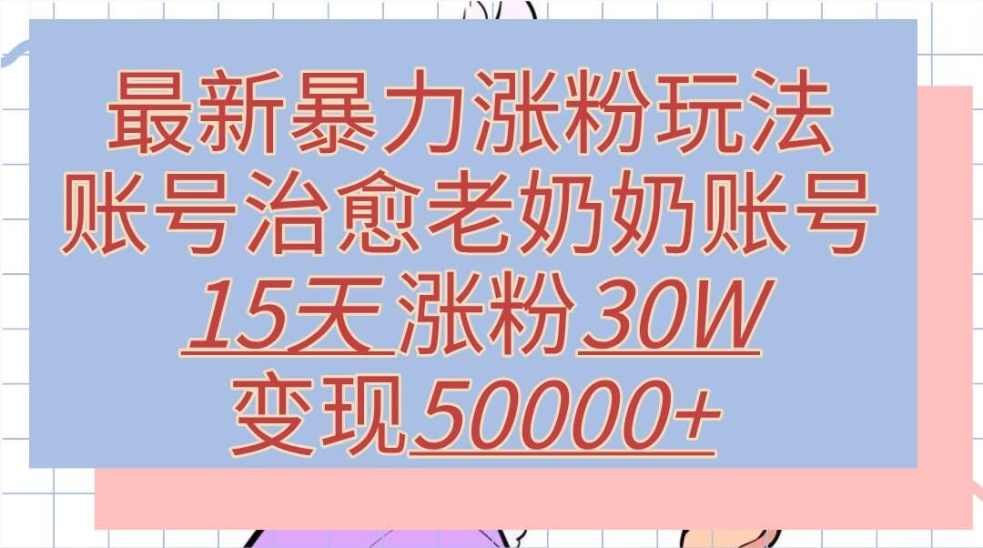 最新暴力涨粉玩法，治愈老奶奶账号，15天涨粉30W，变现至少五位数+-创业项目网