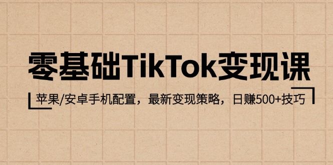 零基础TikTok变现课：苹果/安卓手机配置，最新变现策略，日赚500+技巧-创业项目网