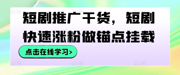 短剧推广干货，短剧快速涨粉做锚点挂载-创业项目网