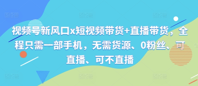 视频号新风口x短视频带货+直播带货，全程只需一部手机，无需货源、0粉丝、可直播、可不直播-创业项目网